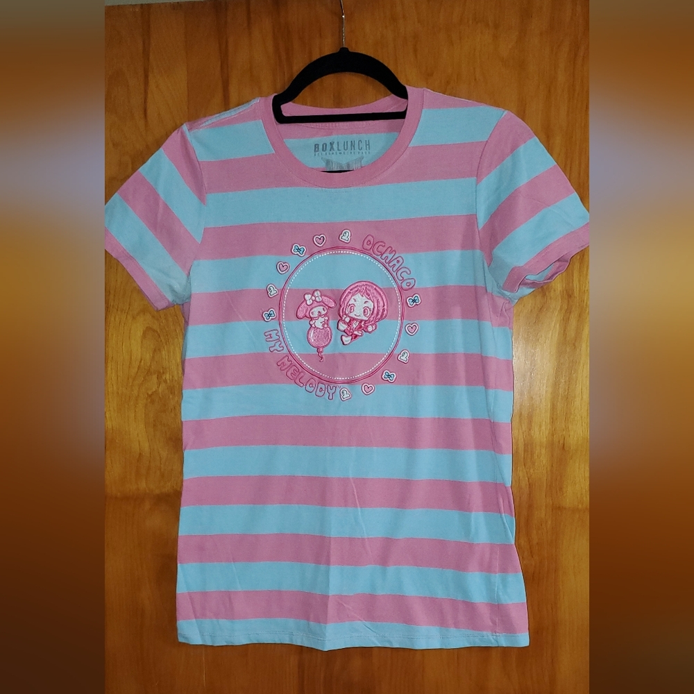 BoxLunch My Hero Academia/Hello Kitty Striped Pink & Blue T-Shirt Womens Size S